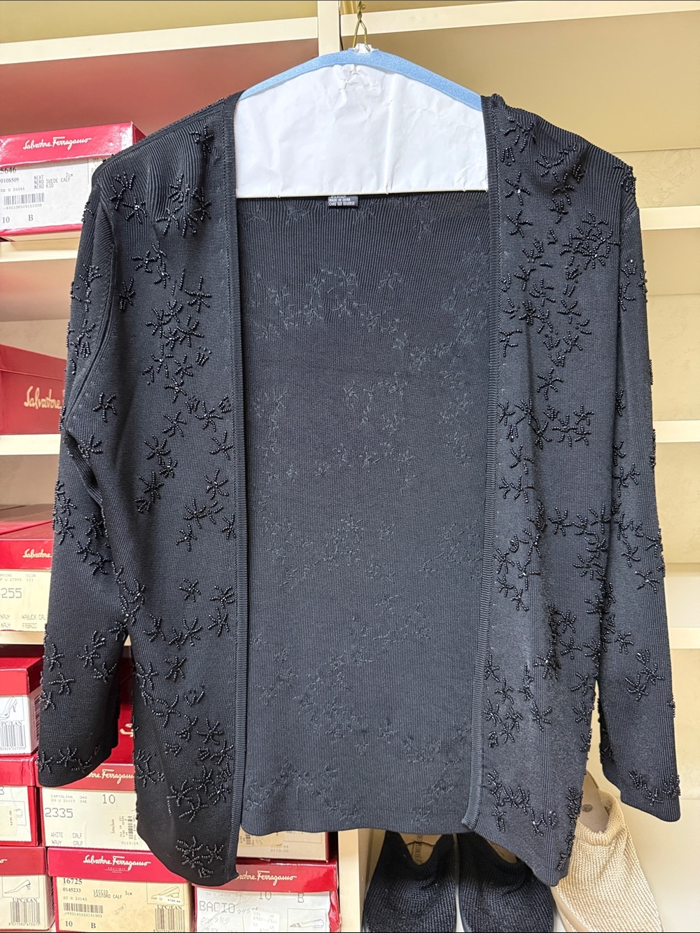 Carmen Marc Volvo Black Embroidered Open-Front Women's sweater